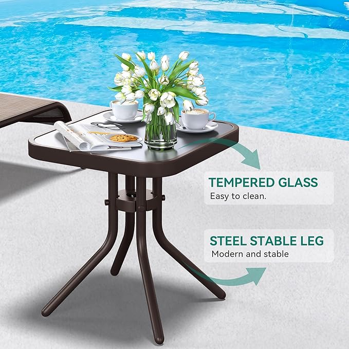 Pool Lounge Chair Set of 3: 2 Lounges, Side Table, 5-Position Backrest (Beige) - Image 3