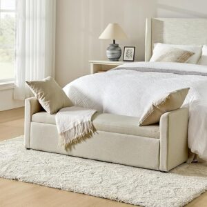 Modern Storage Bench with Pillows: 59.4" Extra Long (Beige)