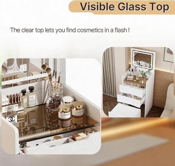 Vanity Desk with Flip Top Mirror & Cushion Stool (White) - Image 2