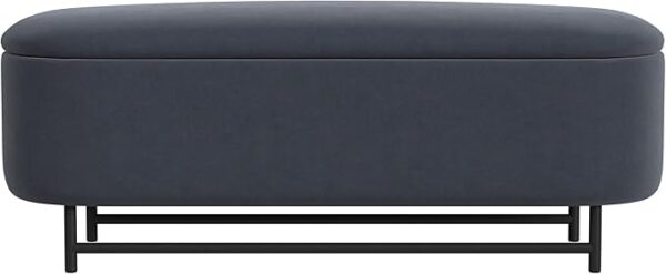 Modern Storage Bench with Metal Legs – Steel Blue Velvet for Living Room & Bedroom