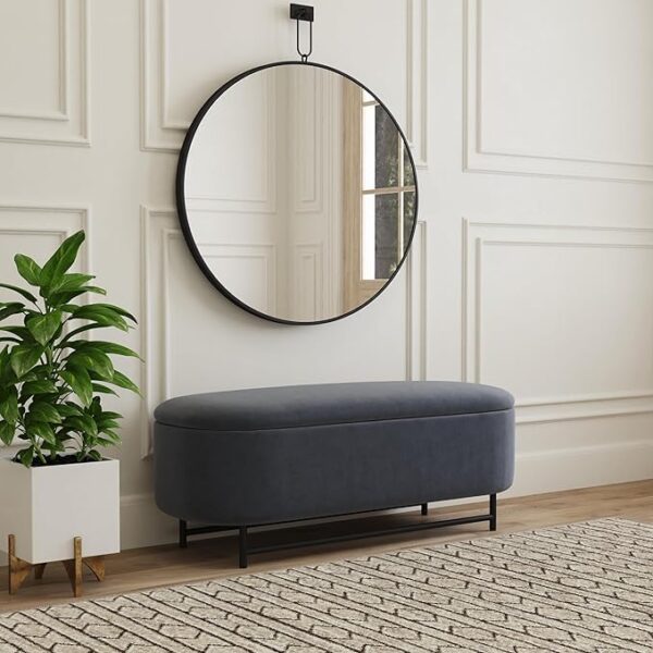Modern Storage Bench with Metal Legs – Steel Blue Velvet for Living Room & Bedroom - Image 2