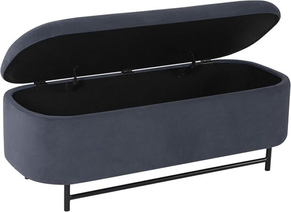 Modern Storage Bench with Metal Legs – Steel Blue Velvet for Living Room & Bedroom - Image 4