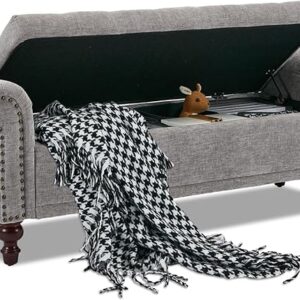 58.1" Chenille Storage Bench – Tufted Ottoman with Rolled Arms, Large Storage for Bedroom, Living Room & Entryway