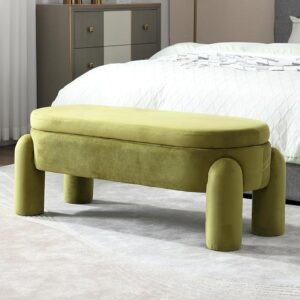Modern Velvet Storage Ottoman Bench – End of Bed Stool for Bedroom, Living Room & Entryway (44.75", Grass Green)
