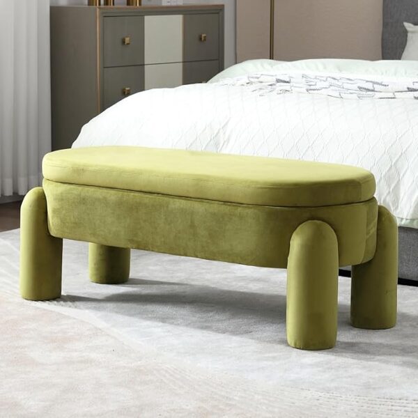 Modern Velvet Storage Ottoman Bench – End of Bed Stool for Bedroom, Living Room & Entryway (44.75", Grass Green)