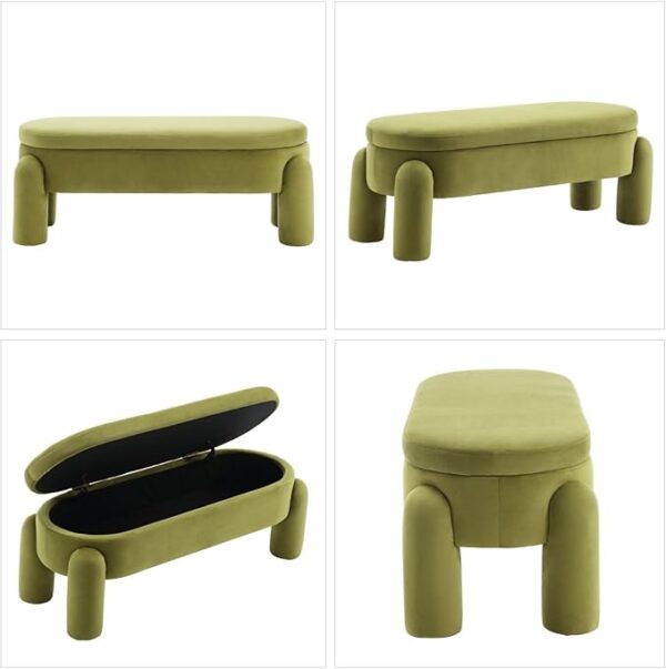 Modern Velvet Storage Ottoman Bench – End of Bed Stool for Bedroom, Living Room & Entryway (44.75", Grass Green) - Image 3