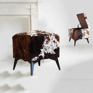 Square Furry Upholstered Storage Footstool: Metal Legs