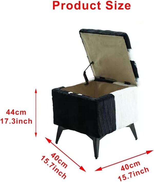 Square Furry Upholstered Storage Footstool: Metal Legs - Image 2