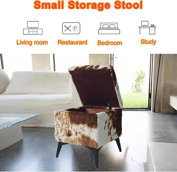 Square Furry Upholstered Storage Footstool: Metal Legs - Image 3