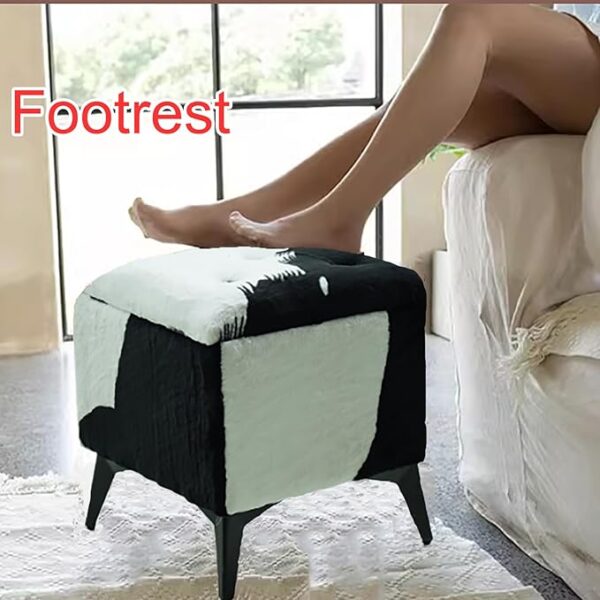Square Furry Upholstered Storage Footstool: Metal Legs - Image 4