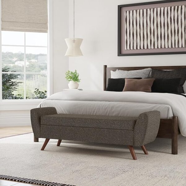 HomePop Modern Storage Bench with Wood Legs Home Décor|Bench with Storage for Living Room & Bedroom - Dark Brown Boucle - Image 2