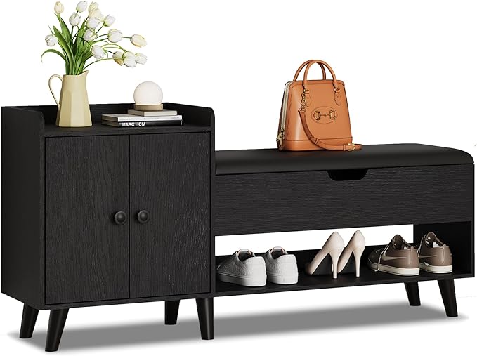 50" Entryway Shoe Bench with Hidden Storage – Shoe Organizer with Shelf & Cabinet for Bedroom, Hallway & Living Room