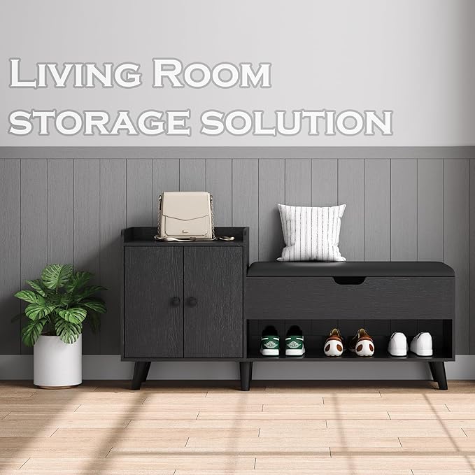 50" Entryway Shoe Bench with Hidden Storage – Shoe Organizer with Shelf & Cabinet for Bedroom, Hallway & Living Room - Image 4