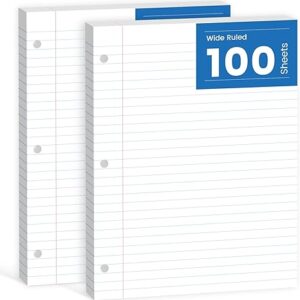Loose Leaf Paper 8.5" x 11" – 200 Sheets (2 Pack), Wide Ruled, 3-Hole Punched Filler Paper for Binders