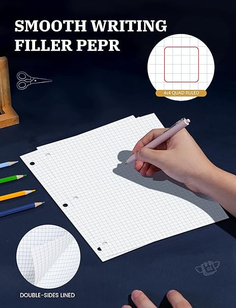 120 Sheets Graph Paper Loose Leaf – 8 x 10.5 in, 4x4 Quad Ruled, 3-Hole Punched for Binders, Engineering & Sketching Notes - Image 3