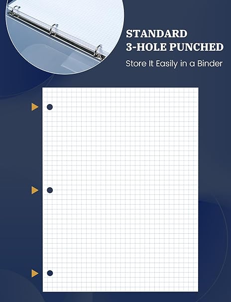 120 Sheets Graph Paper Loose Leaf – 8 x 10.5 in, 4x4 Quad Ruled, 3-Hole Punched for Binders, Engineering & Sketching Notes - Image 4