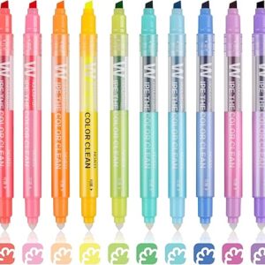 10-Pack Dual Tip Erasable Highlighters, Assorted Colors, No Bleed, for Journals & Planners