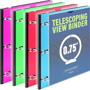 4-Pack 0.75" Telescoping 3-Ring Binders, Expandable, Holds 160 Sheets, Multi-Color