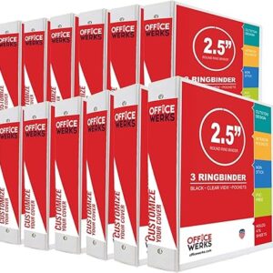 12-Pack 2.5" Round Ring White Binders, Clear View, Inside Pockets