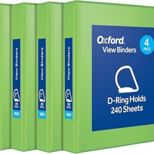 4-Pack 1" D-Ring ClearVue Binders, Green, Holds 240 Sheets