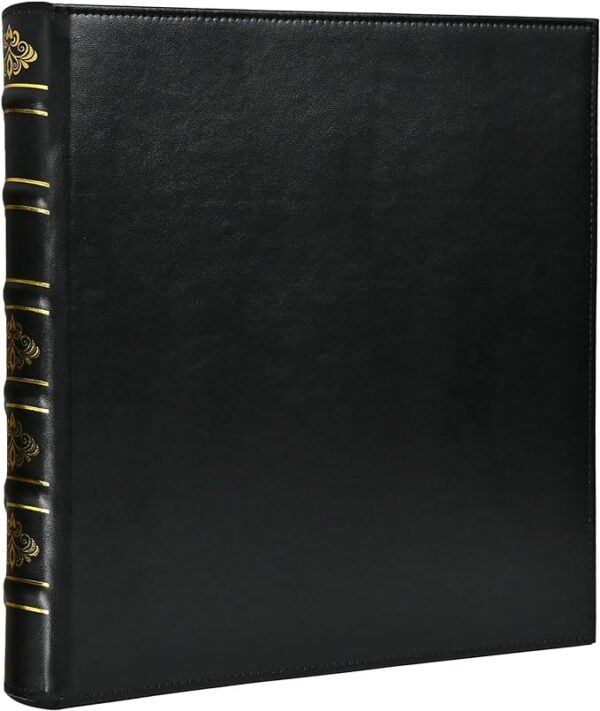 Vintage 1" Hardback Leather 3-Ring Binder, D-Ring, Fits 8.5"x11", Black