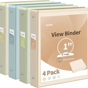 SUNEE 3 Ring Binder, 1 Inch, PVC-Free (Fit 8.5x11 Inches), 4 Pack