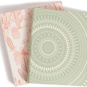 Eco-Conscious 1" Binders, Set of 2, Pink and Sage Green Boho Chic Prints, Silver Metal O-Rings
