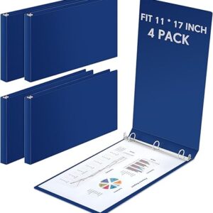 4-Pack 11x17" Heavy-Duty Blue D-Ring Binders, 1", Slant Rings, Holds Artwork & Blueprints