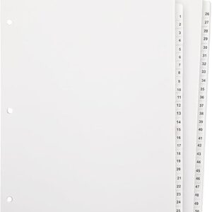 Numbered Binder Dividers (51 Tab) 3-hole punched, letter-size (8.5" x 11")