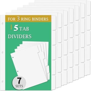 7 Sets White 3-Ring Binder Dividers 3-hole punched, letter-size dividers with 5 blank write-on tabs (1/5-cut).