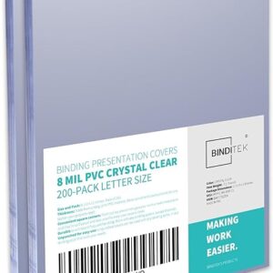 200 Binditek 8 Mil Clear PVC Binding Covers, 8.5"x11", Unpunched.