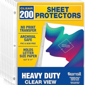 200-Pack Heavy-Duty Clear Sheet Protectors, 8.5"x11", Reinforced Holes, Top Loading, Acid-Free