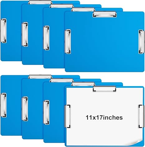 8-Pack 11x17 Clipboards, Three-Clip Blue Drawing Boards for Art, School & Office