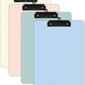 4-Pack Colored Plastic Clipboards, Low-Profile Metal Clip, Hangable, 12.5"x9" Letter Size