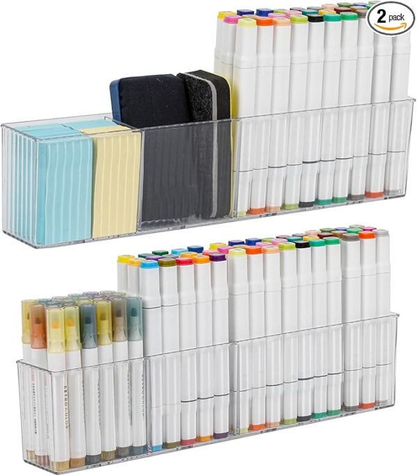 2-Pack Clear Magnetic Whiteboard Marker Holders for Home & Office