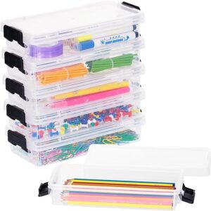 6-Pack Clear Plastic Pencil Boxes with Latching Lids, Stackable Organizer for Art & School Supplies