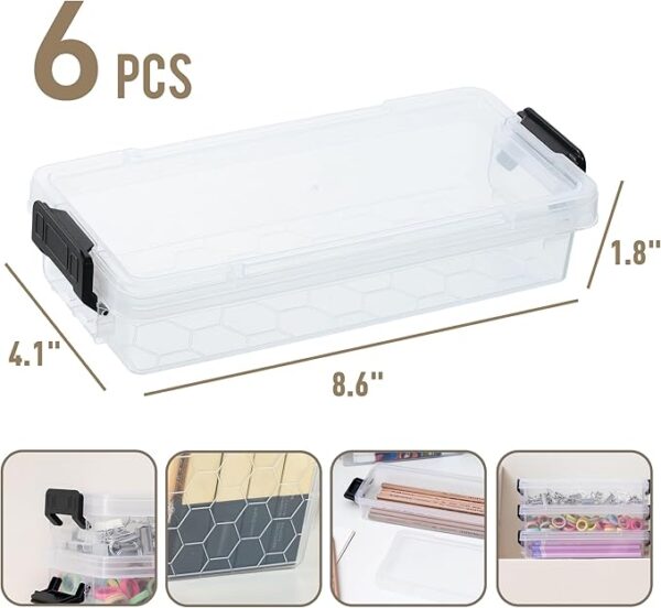 6-Pack Clear Plastic Pencil Boxes with Latching Lids, Stackable Organizer for Art & School Supplies - Image 2