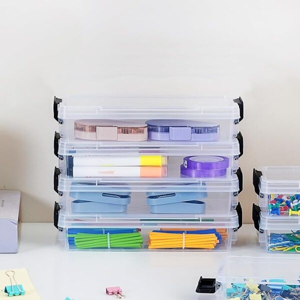 6-Pack Clear Plastic Pencil Boxes with Latching Lids, Stackable Organizer for Art & School Supplies - Image 4