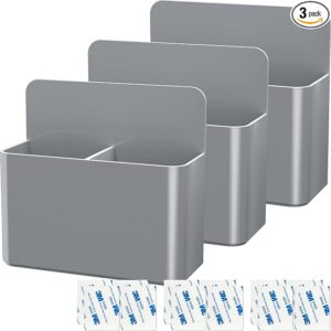 3-Pack Magnetic Pen Holders, Adjustable, Gray, for Refrigerator, Whiteboard & Locker