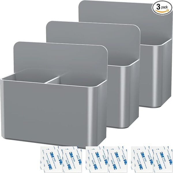 3-Pack Magnetic Pen Holders, Adjustable, Gray, for Refrigerator, Whiteboard & Locker