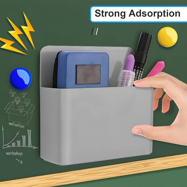 3-Pack Magnetic Pen Holders, Adjustable, Gray, for Refrigerator, Whiteboard & Locker - Image 2