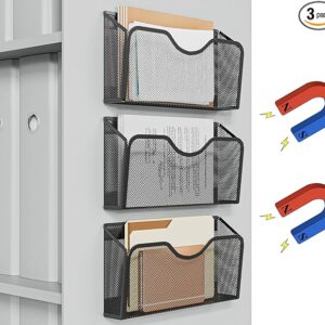 3-Pack Magnetic File Holders, No-Drill, Black, for Office & Whiteboard