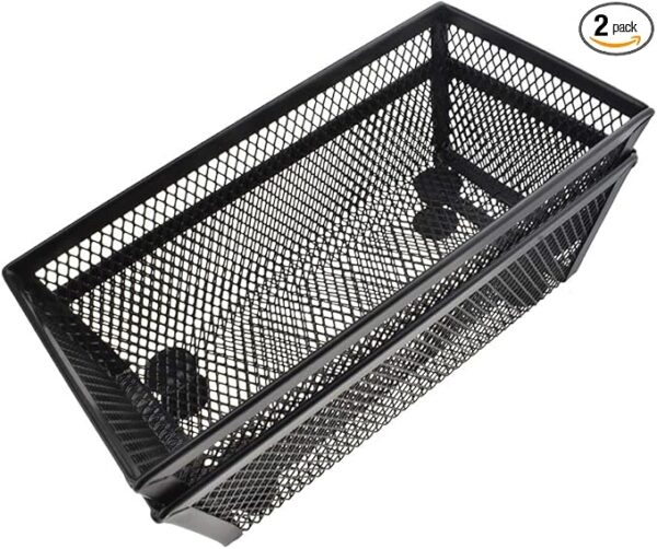 2-Pack Stackable Mesh Tray Cups, 6"x3"x2", Black, Desk & Drawer Organizer