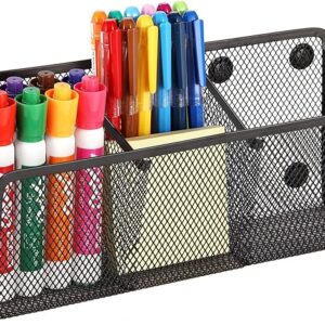 Mesh Pencil Holder, Extra Strong Magnets, 3 Baskets, Black