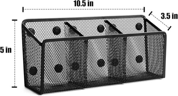 Mesh Pencil Holder, Extra Strong Magnets, 3 Baskets, Black - Image 3