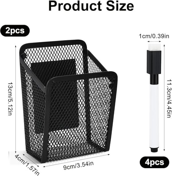 2-Pack Magnetic Metal Mesh Pen Holders with 2 Whiteboard Pens, for Fridge & Office - Image 2