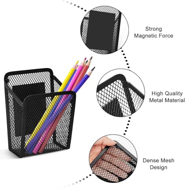 2-Pack Magnetic Metal Mesh Pen Holders with 2 Whiteboard Pens, for Fridge & Office - Image 3