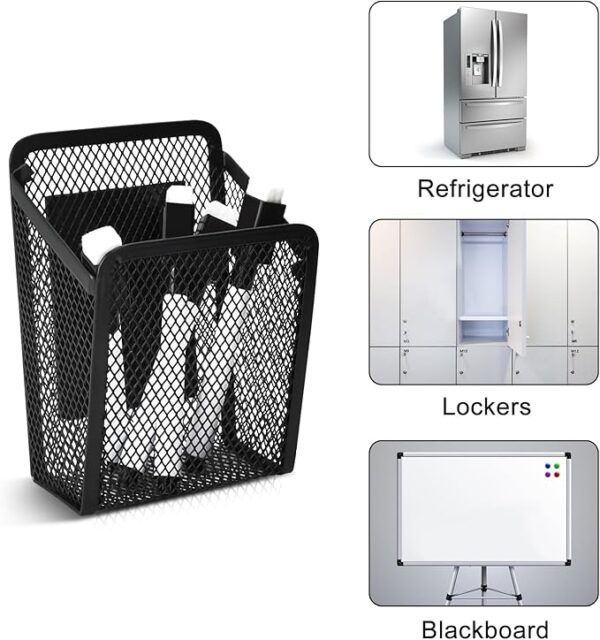 2-Pack Magnetic Metal Mesh Pen Holders with 2 Whiteboard Pens, for Fridge & Office - Image 4