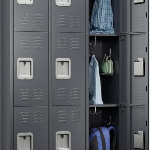 9-Door Metal Employee Lockers with Hooks, Dark Gray, Assembly Required
