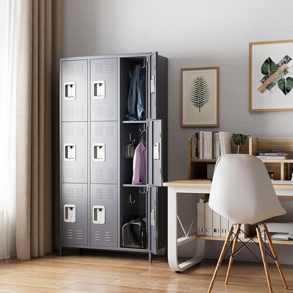 9-Door Metal Employee Lockers with Hooks, Dark Gray, Assembly Required - Image 2